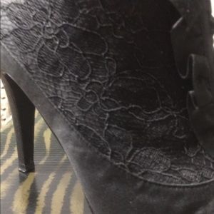 Black satin and lace booties